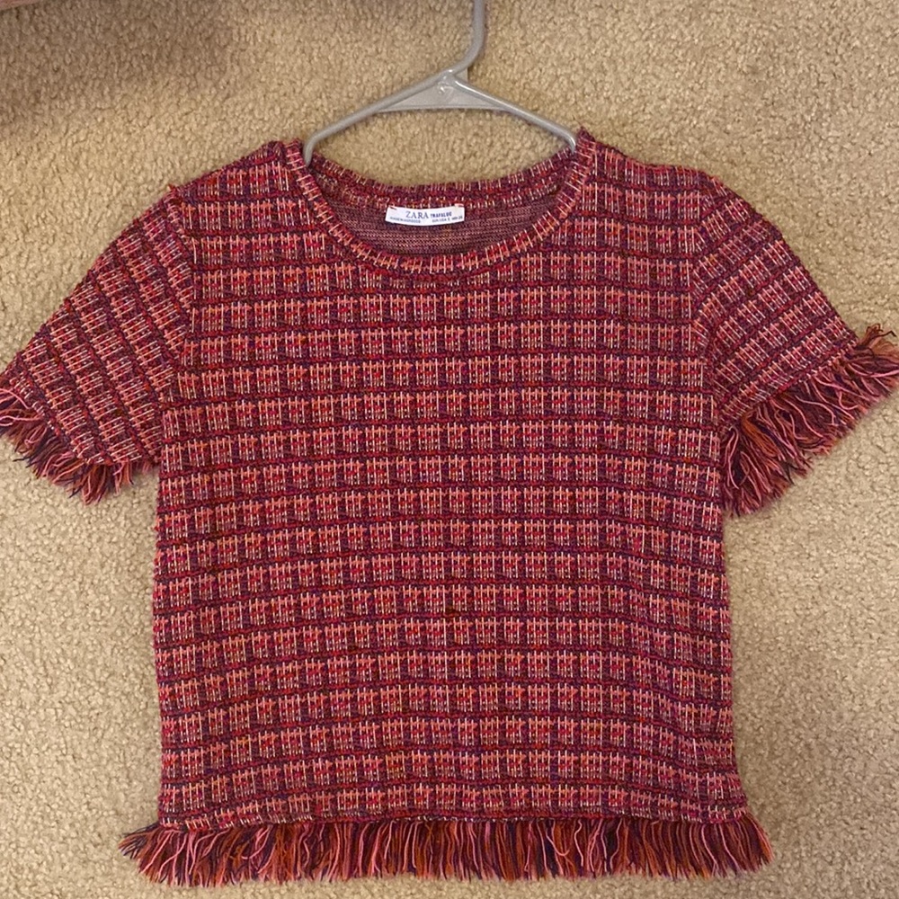 Zara Trafaluc Tweed Short Sleeve Top